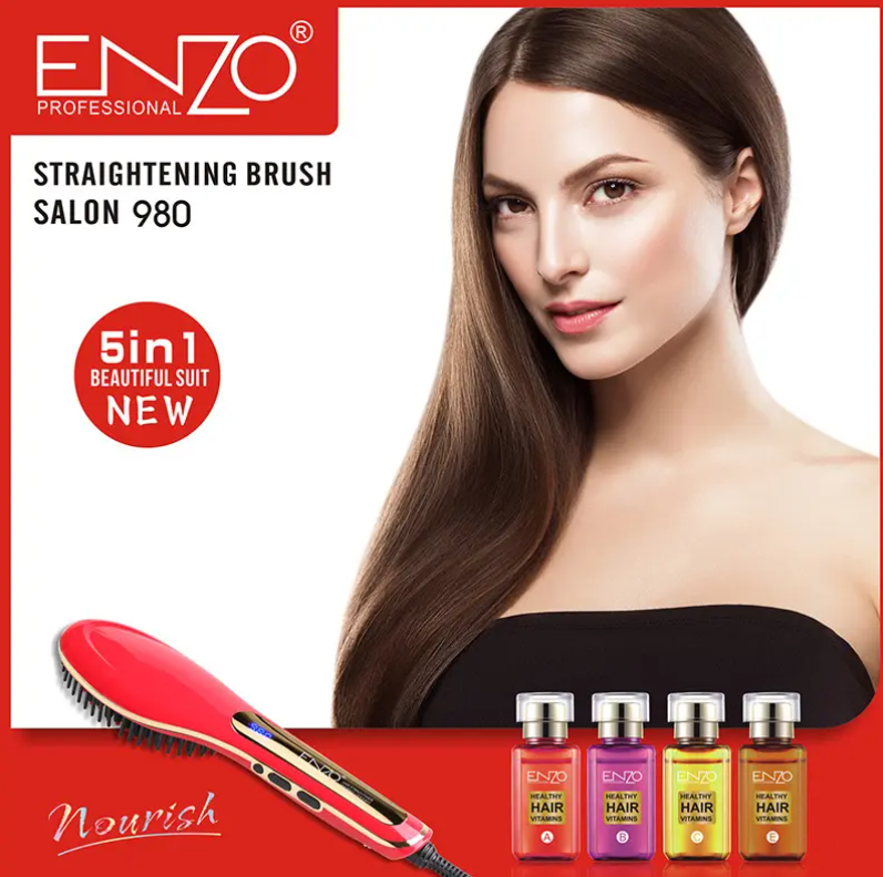 ENZO   LCD Newest Hair Straightener Comb Electric Brush Ceramic