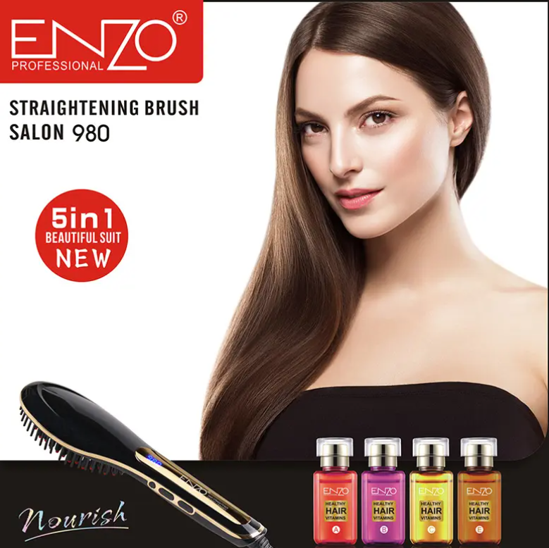 ENZO   LCD Newest Hair Straightener Comb Electric Brush Ceramic