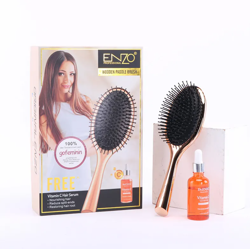 ENZO OEM/ODM Women Hair Scalp Massage Comb Nylon Hairbrush Vitamin C Reduce Split-ends Salon Hairdressing Detangling Hair Brush