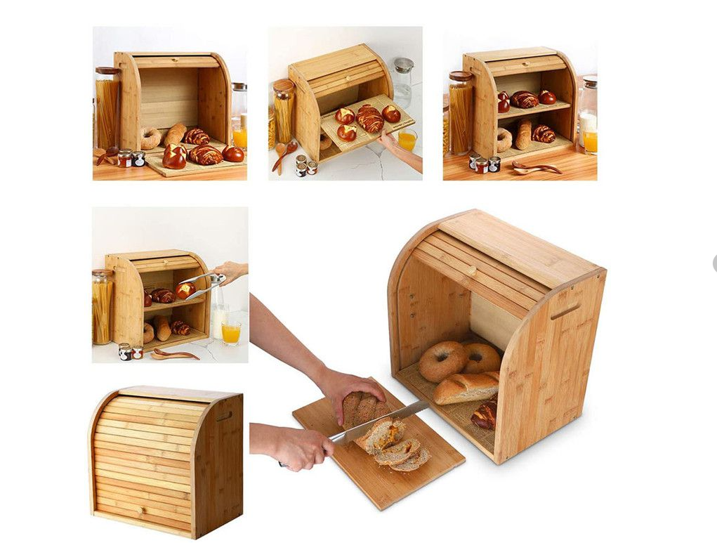 Bamboomill - 2-Layer Bamboo Bread Storage Bin Box with Removable Layer