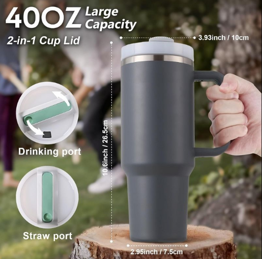 1.2L Tumbler with Handle Straw Lid, Stainless Steel Travel Mug