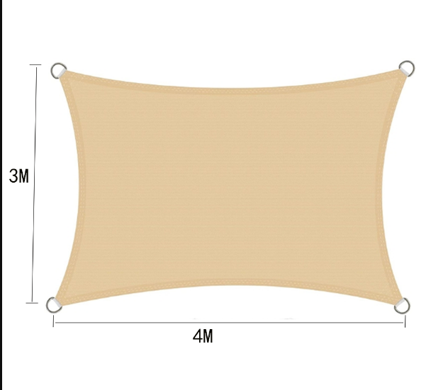 Beige Rectangle Sun Shade Sail for Outdoor Garden 3m x 4m