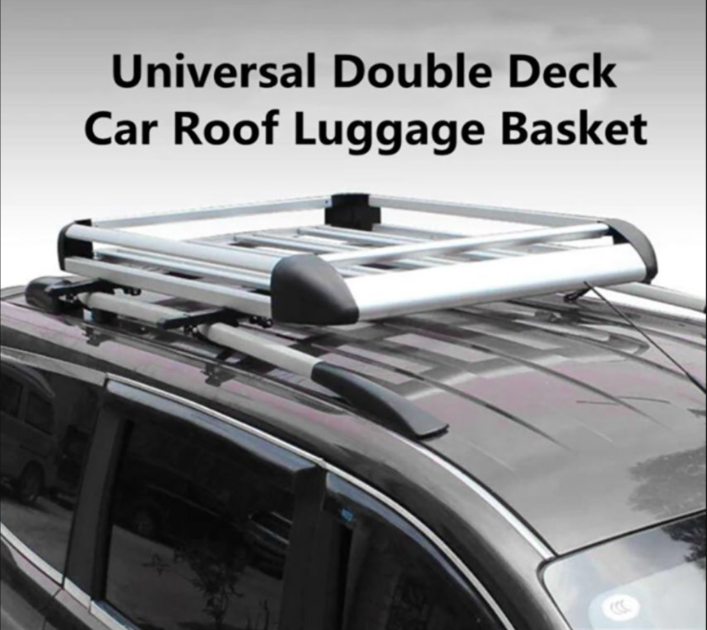 Universal Aluminum Alloy Luggage Basket For SUV Roof Rack -Double Deck - Silver