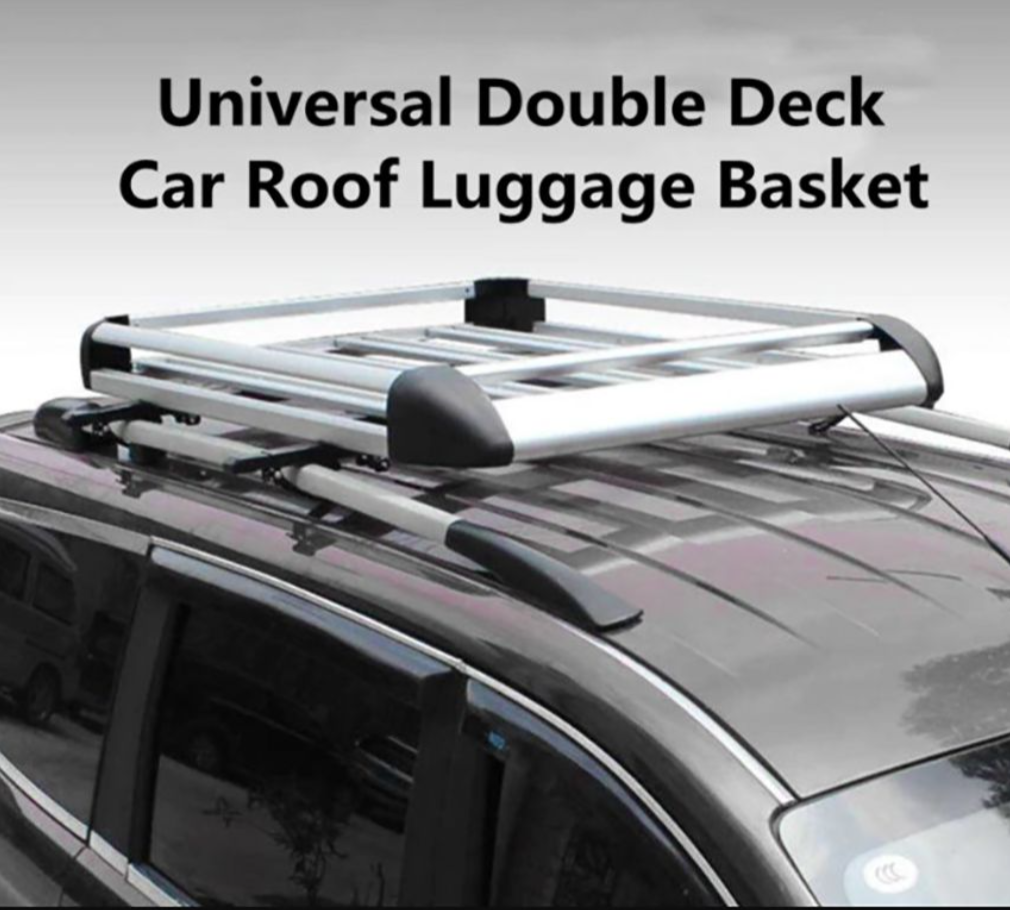 Universal Aluminum Alloy Luggage Basket For SUV Roof Rack -Double Deck - Silver