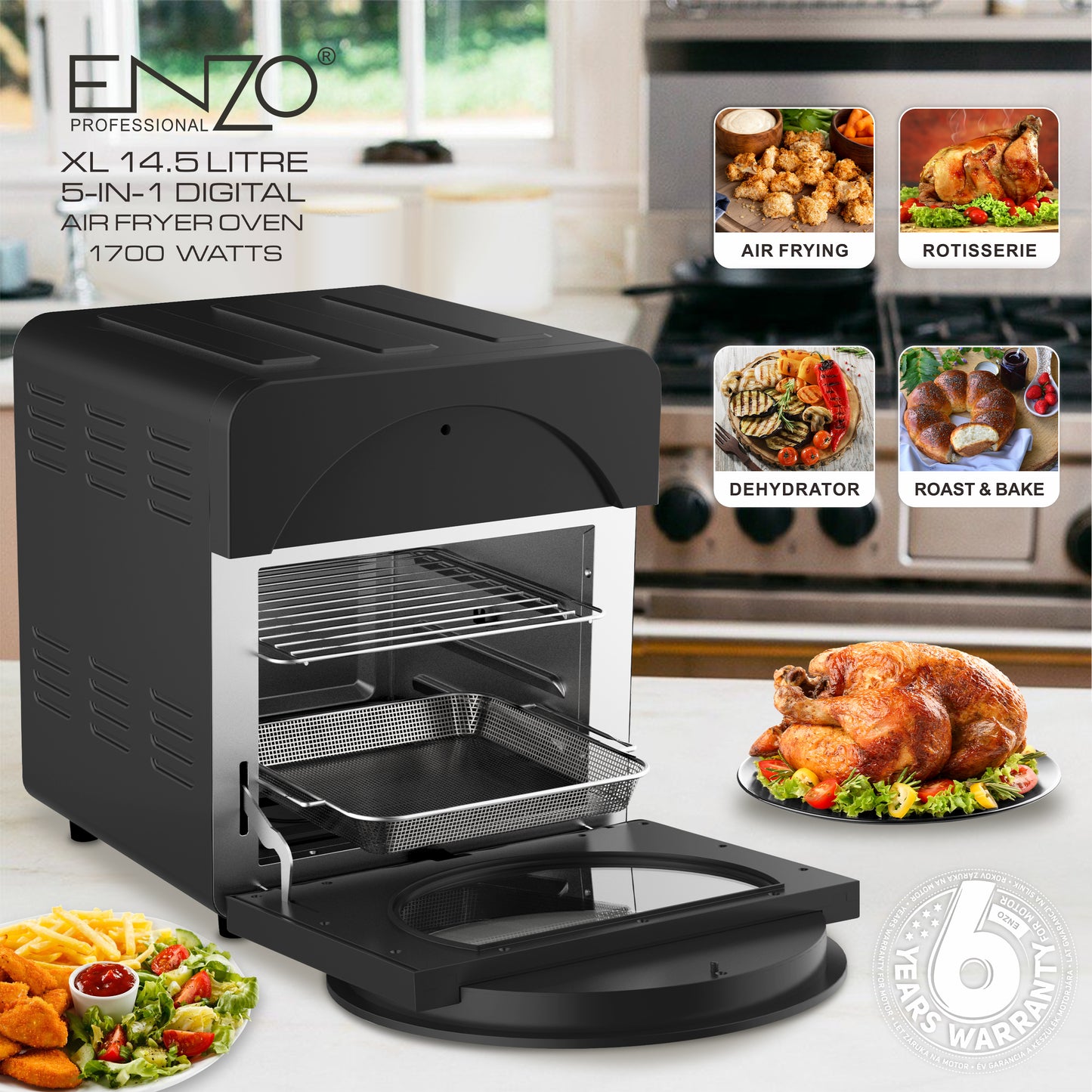 ENZO 5 in 1 Air fryer Oven -14.5L Capacity