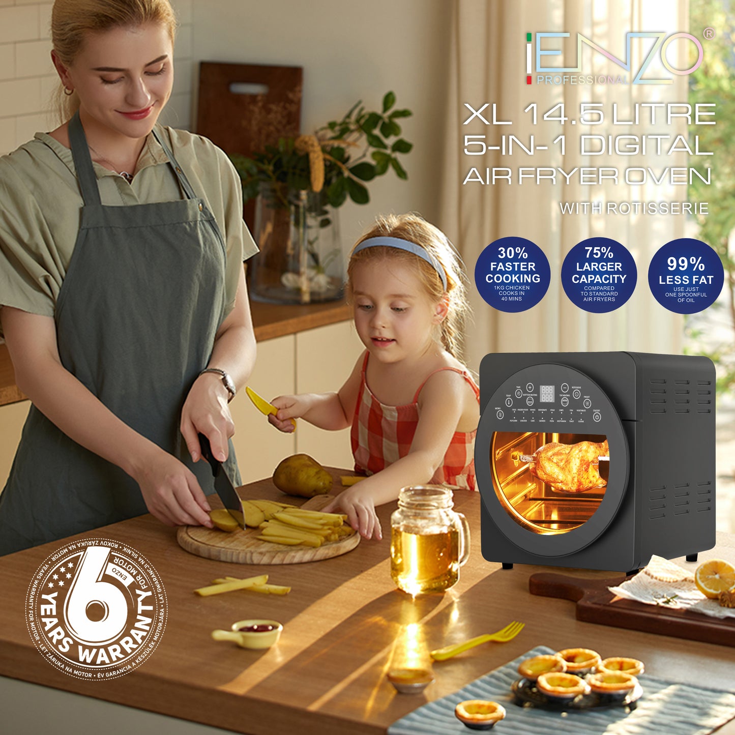 ENZO 5 in 1 Air fryer Oven -14.5L Capacity