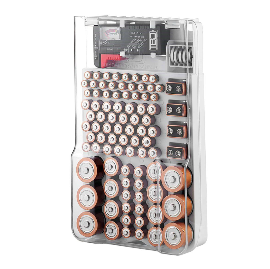 The Wall Mountable Battery Organiser with Battery Tester