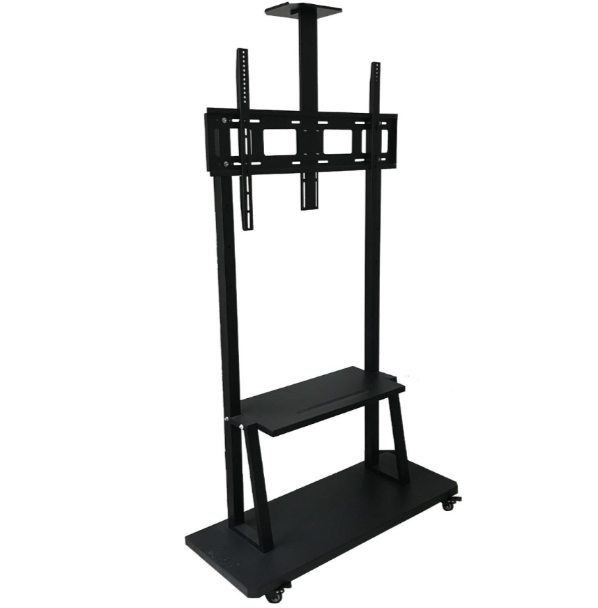 Mobile Floor TV Mount Stand Trolley Cart 2 Shelves with Wheels for 60-100"