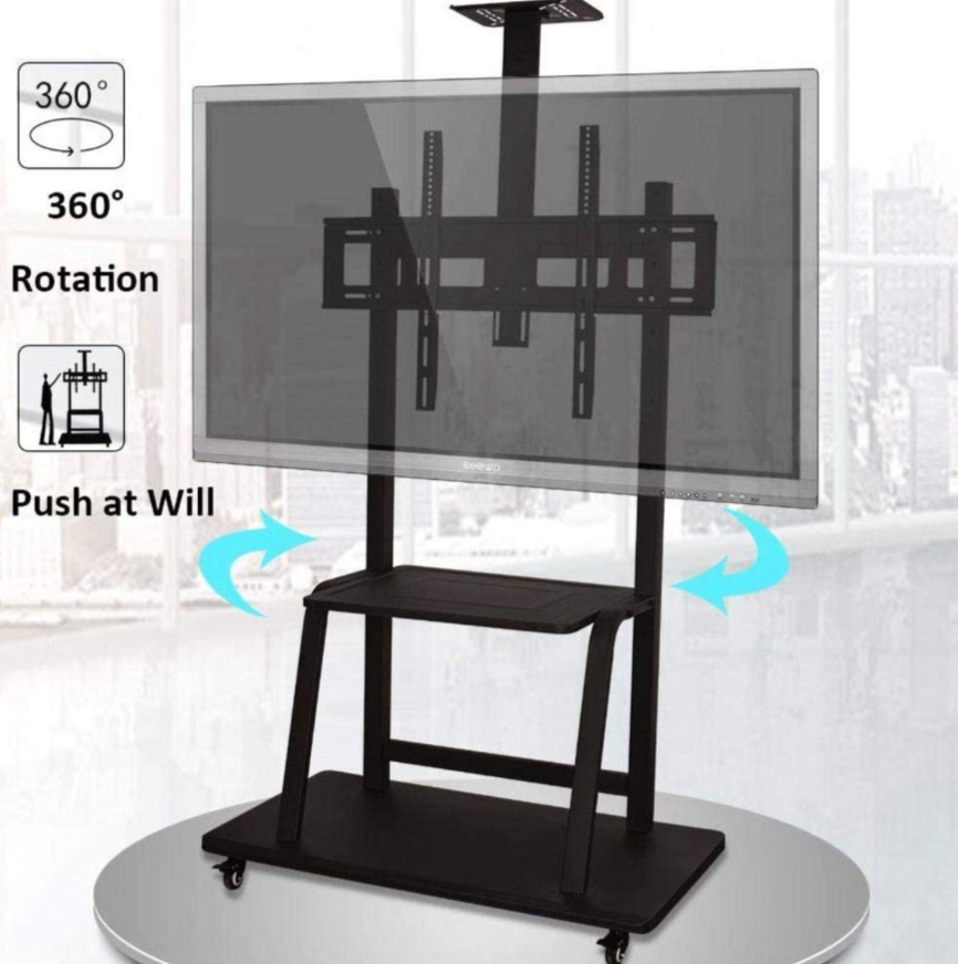 Mobile Floor TV Mount Stand Trolley Cart 2 Shelves with Wheels for 60-100"