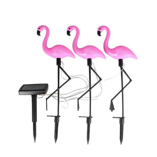 Waterproof 3 Piece Solar Garden LED Flamingo Standing Lights