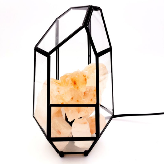 Liviza Himalayan Natural Crystal Salt Lamp With Square Lanterns Holder